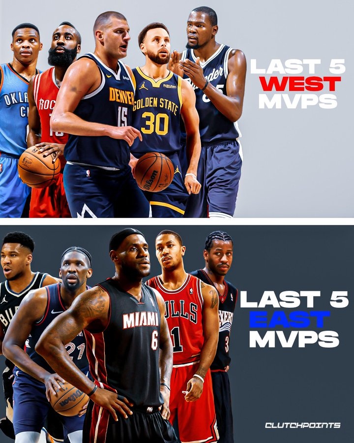 詹库杜约登威在列！近5位东部MVP对阵近5位西部MVP 谁能赢？